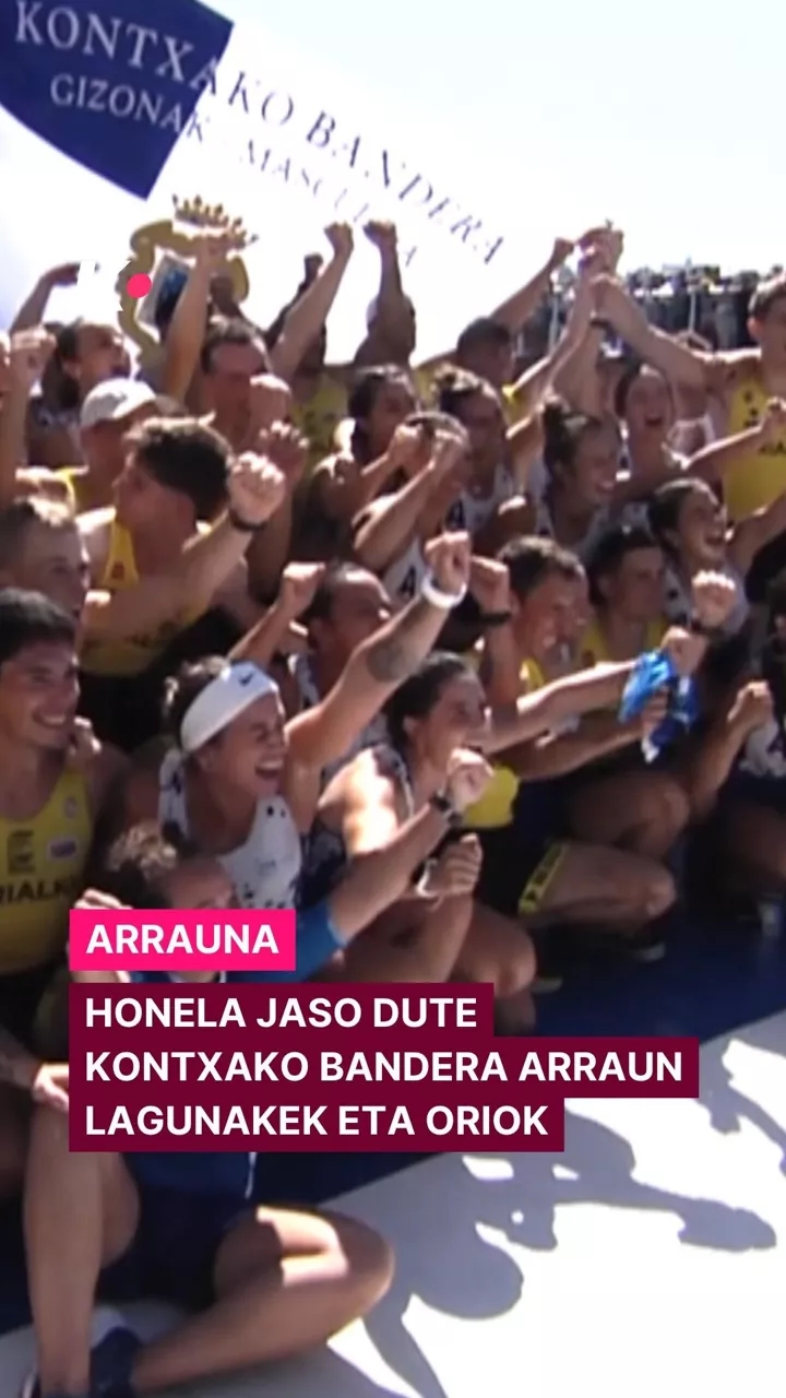 Arrauna Kontxako Bandera Arraun eta Orio banderarekin