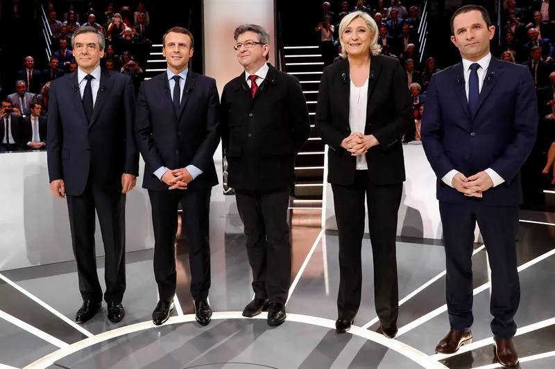 FRANCIA DEBATE TV FRANTZIA HAUTESKUNDEAK MACRON LE PEN HAMON FILLON MELENCHON EFE