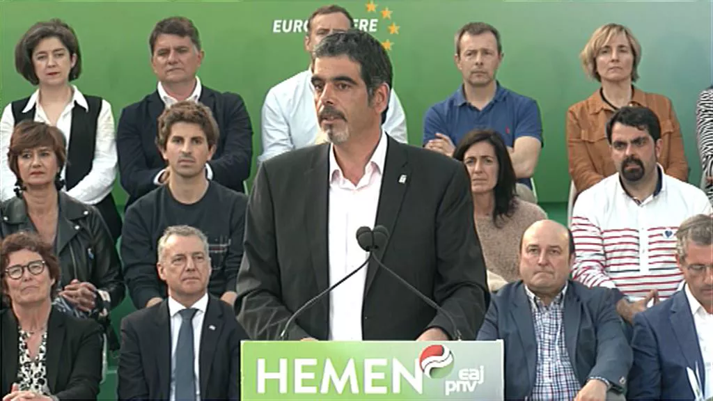 Eneko Goia, en el acto del PNV en Donostia. Imagen obtenida de un vídeo de EiTB. 
