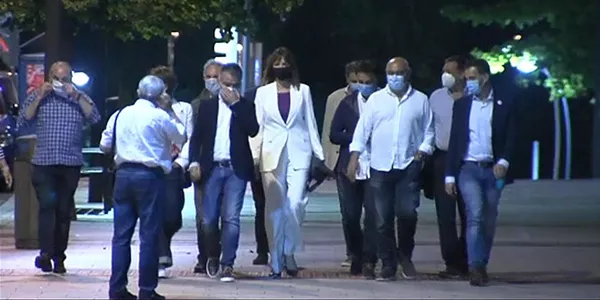 LLegada de Idoia Mendia a la sede de PSE-EE. Imagen: EiTB