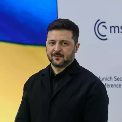 MUNICH (Germany), 14/02/2026.- Ukraine President Volodymyr Zelensky speaks during the 62nd Munich Security Conference (MSC) at the hotel 'Bayerischer Hof', in Munich, Germany, 14 February 2026. The 62nd Munich Security Conference, running from 13 to 15 February 2026, is expected to host around 50 world leaders. (Alemania, Ucrania) EFE/EPA/RONALD WITTEK
