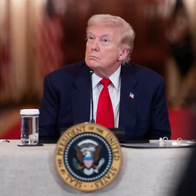 WASHINGTON (United States), 06/03/2026.- US President Donald Trump looks on during a 'Saving College Sports' roundtable in the East Room of the White House in Washington, DC, USA, 06 March 2026. A new council that will explore ways to overhaul college sports is expected to discuss a potential antitrust exemption, a policy change the National Collegiate Athletic Association has sought to protect itself from legal challenges to player compensation rules. EFE/EPA/AARON SCHWARTZ / POOL
