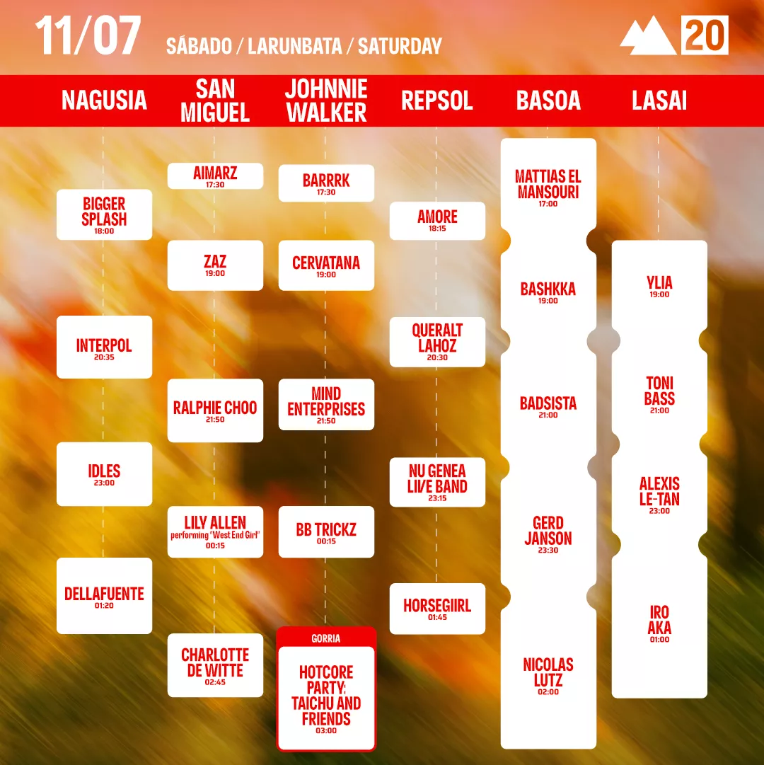 Bilbao BBK Live ordutegiak larunbata
