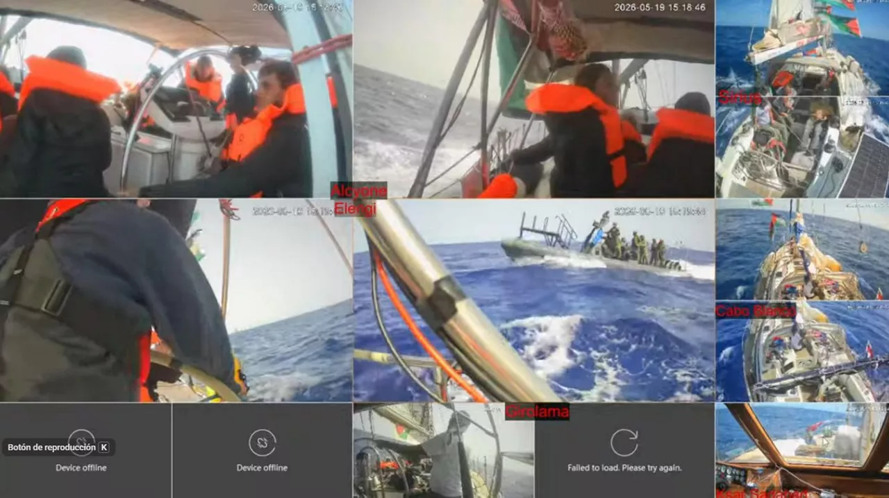 ALTA MAR 19/05/2026.- Las Fuerzas Armadas de Israel han empezado a interceptar este martes al grupo de diez barcos de la flotilla humanitaria que continuaba rumbo a Gaza, después de que el lunes bloquearan más de una treintena de embarcaciones y detuvieran a decenas de participantes. El rastreador náutico habilitado por la Sumud Global Flotilla, que organiza esta misión humanitaria, mostraba a las 11:30 GMT (13.30 horas) que una de las diez embarcaciones operativas que se dirigían a la Franja ya ha sido interceptada. Este primer barco, que encabezaba la expedición, se encontraba a 82,1 millas náuticas de Gaza (unos 152 kilómetros).  EFE/ Global Sumud Flotilla  - SOLO USO EDITORIAL/SOLO DISPONIBLE PARA ILUSTRAR LA NOTICIA QUE ACOMPAÑA (CRÉDITO OBLIGATORIO) -
