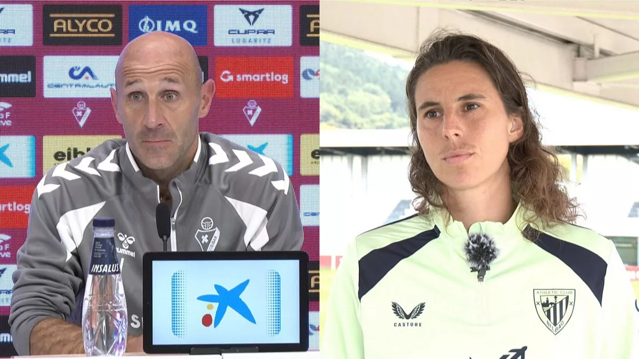 Iñaki Goikoetxea Eibarreko entrenatzailea eta Maddi  Torre Athleticeko jokalaria. F Moeve Liga.