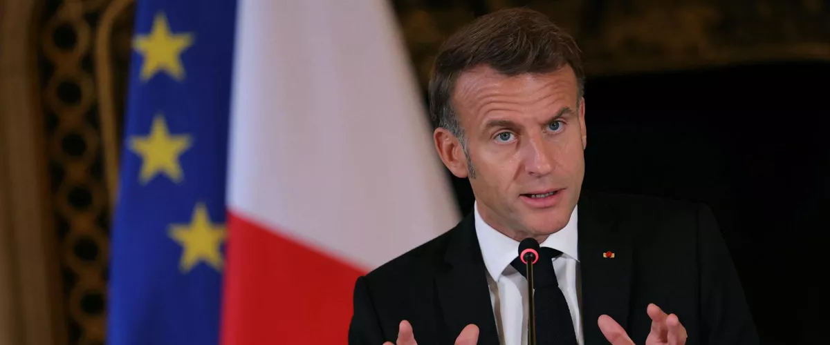 PARIS (France), 09/10/2025.- France's President Emmanuel Macron speaks during a a Ministerial meeting on the implementation of the Middle East peace plan at the Quai d'Orsay, France's Ministry for Europe and Foreign Affairs, in Paris, France, 09 October 2025. Israel and Hamas on October 9, 2025 agreed a Gaza ceasefire deal to free the remaining living hostages, in a major step towards ending a war that has killed tens of thousands of people and unleashed a humanitarian catastrophe. (Francia) EFE/EPA/THOMAS SAMSON / POOL MAXPPP OUT
