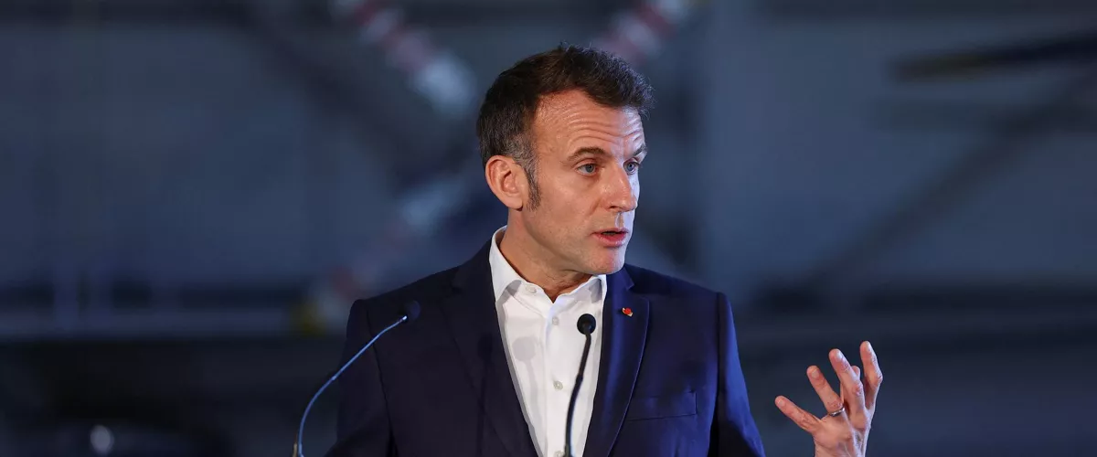 Paphos (Cyprus), 09/03/2026.- French President Emmanuel Macron speaks during a joint press conference with Cyprus' president and Greece's prime minister at Paphos military airport, in Paphos, Cyprus, 09 March 2026, on the day of Macron's visit to show France's solidarity after recent drone attacks amid the U.S.-Israeli conflict with Iran, and aimed at reinforcing European security in the Eastern Mediterranean. (Chipre, Francia, Grecia) EFE/EPA/Gonzalo Fuentes / POOL MAXPPP OUT
