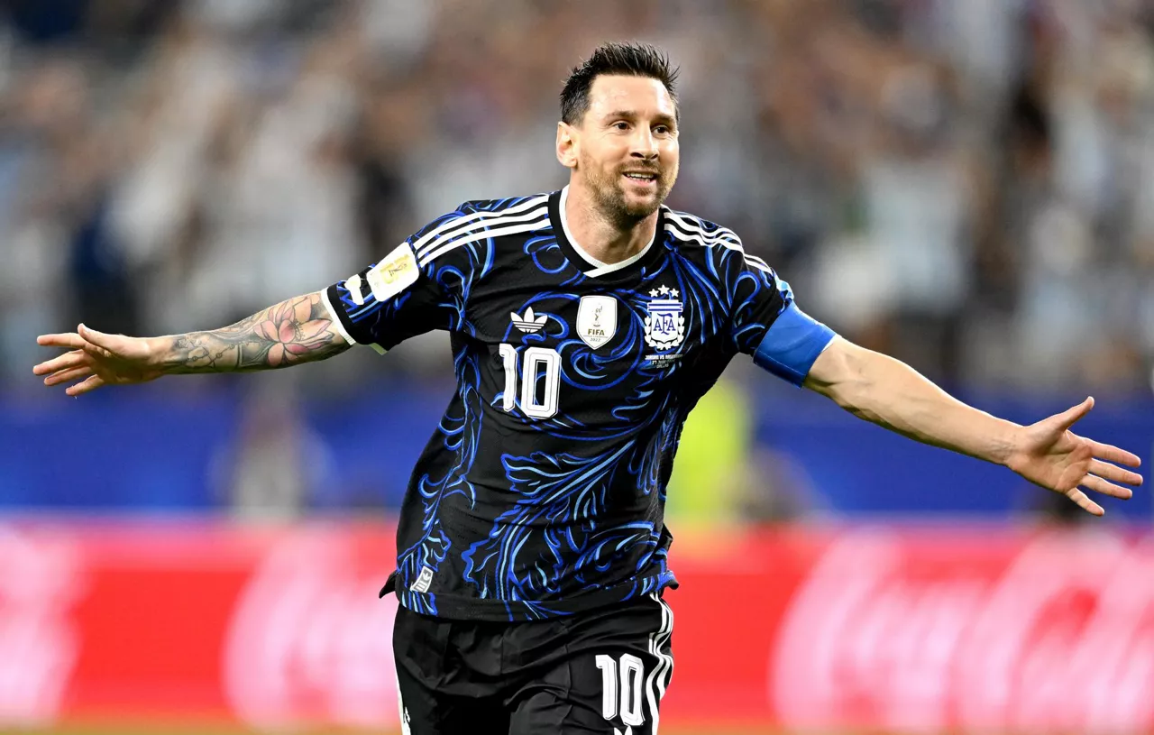 DALLAS (United States), 28/06/2026.- Lionel Messi of Argentina celebrates after scoring his team's third goal during the FIFA World Cup 2026 group stage match Jordan against Argentina, in Dallas, USA, 27 June 2026. (Jordania) EFE/EPA/ALBERT PENA
