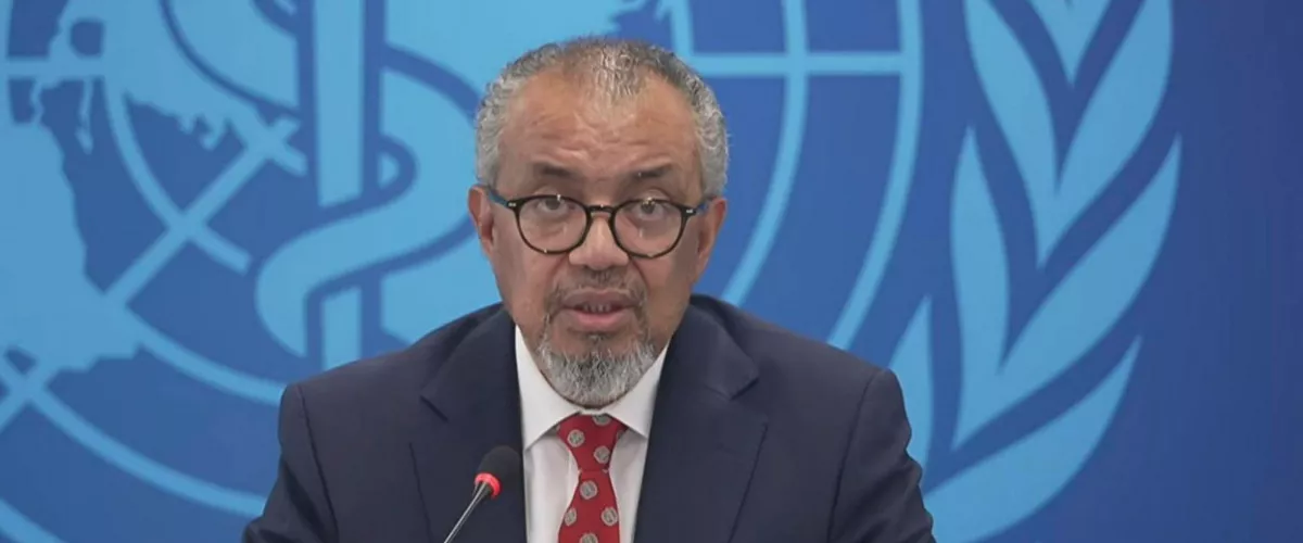GINEBRA, 07/05/2026.- El director de la Organización Mundial de la Saludd (OMS), Tedros Adhanom, durante la rueda de prensa sobre el hantavirus celebrada en Ginebra este jueves. La OMS aseguró hoy que el riesgo para la población de las Islas Canarias cuando llegue a este territorio el crucero en el que se ha declarado un brote de hantavirus "es bajo" y consideró que atender a los pasajeros que se encuentran en el crucero es "un deber moral". EFE/Captura de vídeo de la OMS - SOLO USO EDITORIAL/SOLO DISPONIBLE PARA ILUSTRAR LA NOTICIA QUE ACOMPAÑA (CRÉDITO OBLIGATORIO) -
