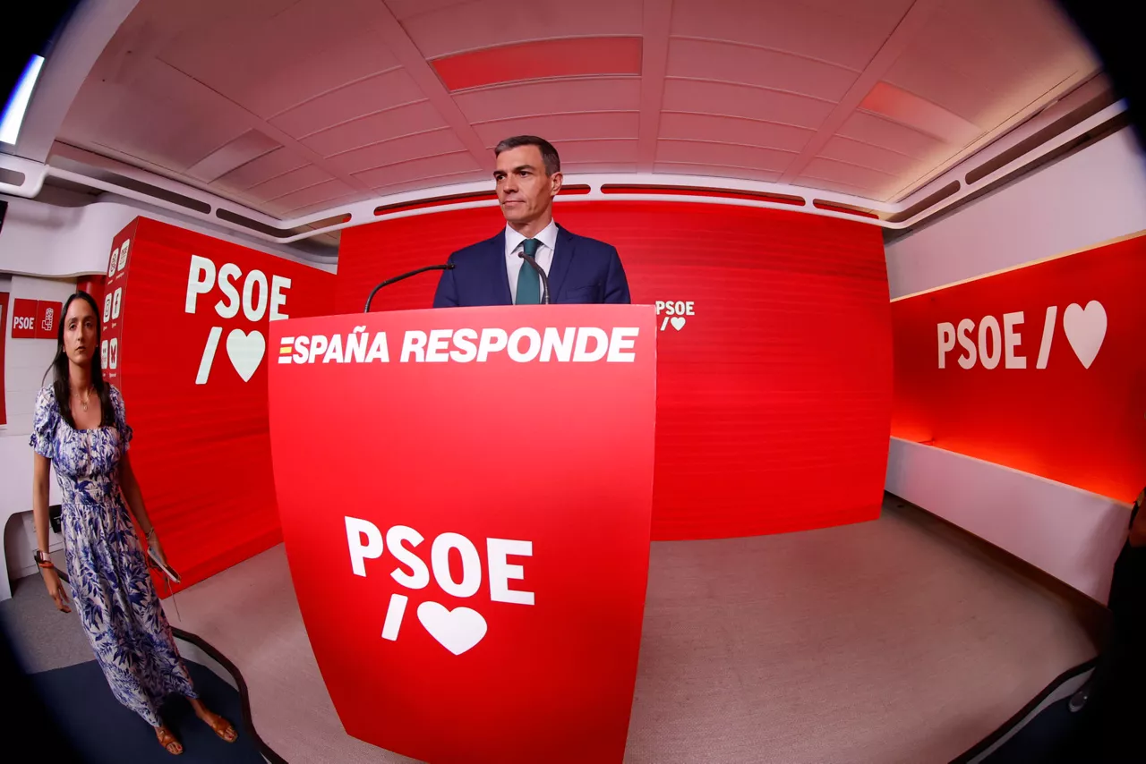 The head of the Spanish Government, Pedro Sánchez, at the PSOE headquarters in Ferraz. Photo: EFE