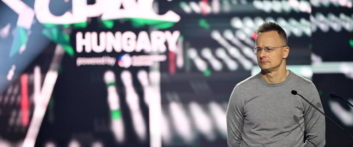 Budapest (Hungary), 21/03/2026.- Hungarian Minister of Foreign Affairs and Trade Peter Szijjarto speaks at the Conservative Political Action Conference (CPAC) in MTK Sportpark in Budapest, Hungary, 21 March 2026. The Hungarian edition of CPAC is held by the Center for Fundamental Rights for the fifth consecutive year. (Hungría) EFE/EPA/Zoltan Balogh HUNGARY OUT
