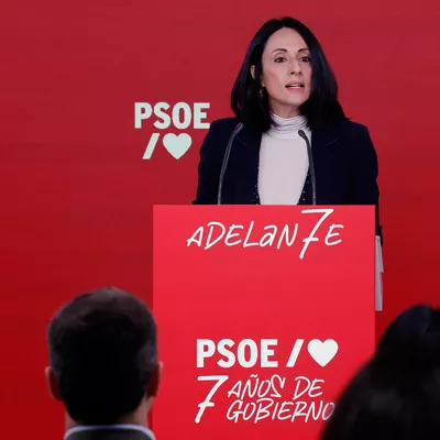 MADRID, 12/12/2025.- La secretaria de Organización del PSOE, Rebeca Torró, ofrece su primera rueda de prensa en la sede del partido, golpeado esta semana por las denuncias de acoso sexual y detenciones por casos de presunta corrupción, este viernes, en Madrid. EFE/ Javier Lizón
