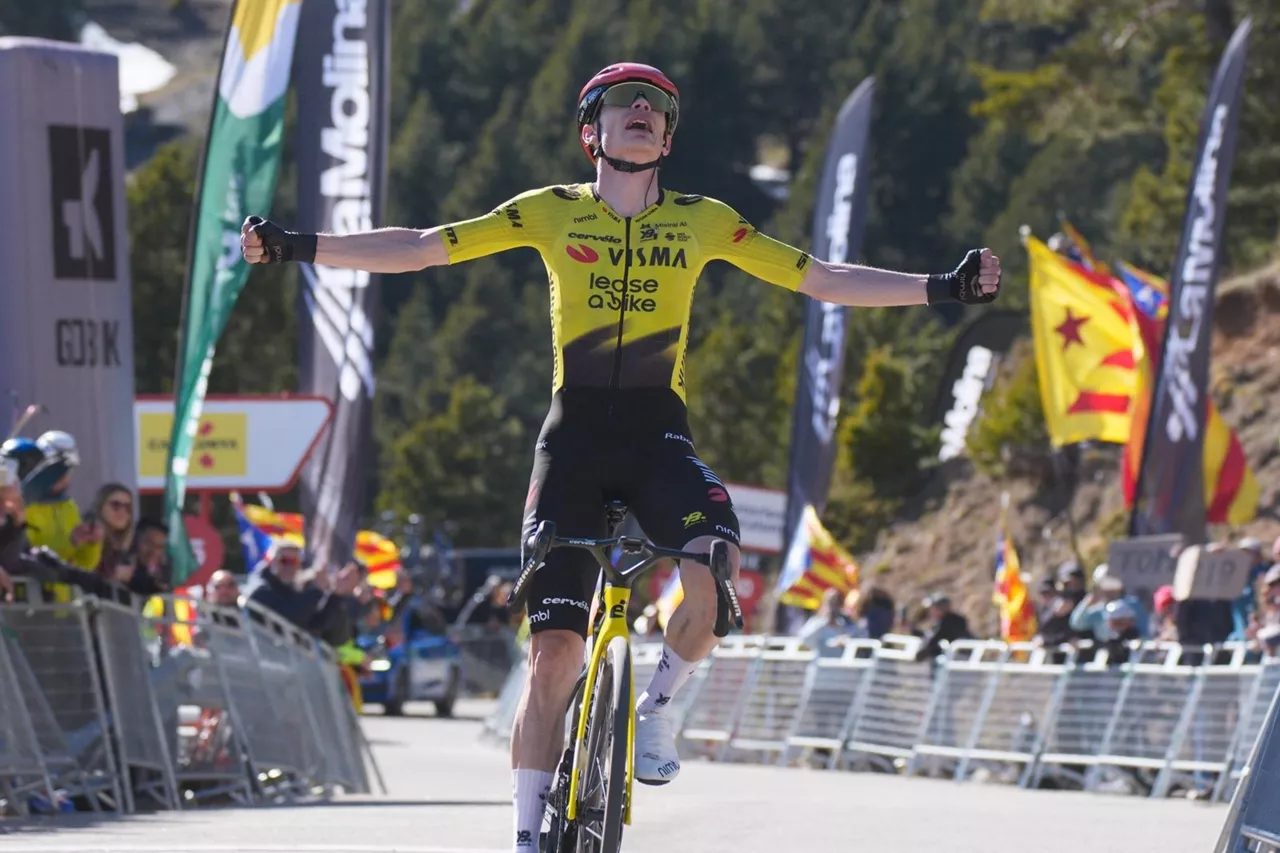 El ciclista danés Jonas Vingegaard (Team Visma | Lease a Bike) ha ganado este viernes la quinta etapa de la Volta a Catalunya, disputada entre La Seu d'Urgell y La Molina/Coll de Pal sobre 153,1 kilómetros



REMITIDA / HANDOUT por VOLTA A CATALUNYA

Fotografía remitida a medios de comunicación exclusivamente para ilustrar la noticia a la que hace referencia la imagen, y citando la procedencia de la imagen en la firma

27/3/2026