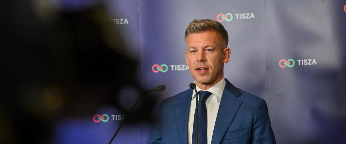 Budapest (Hungary), 12/04/2026.- President of the opposition Tisza Party Peter Magyar holds a press conference during the party's election night watch event after the closing of the polling stations for the general election in Budapest, Hungary, 12 April 2026. (Elecciones, Hungría) EFE/EPA/Tibor Illyes HUNGARY OUT
