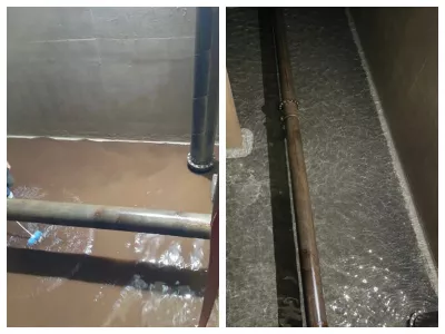 El depósito de Zalduspe, antes y después de los trabajos de limpieza. 