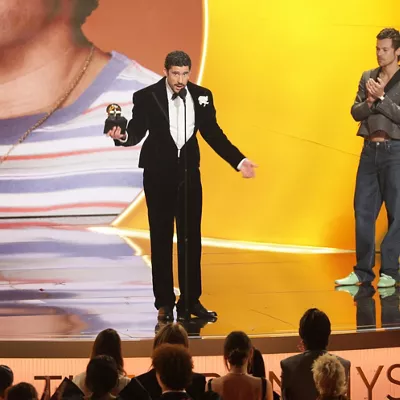 LOS ANGELES (United States), 02/02/2026.- Puerto Rican rapper Bad Bunny (C) accepts the award for Album of the Year onstage during the 68th annual Grammy Awards ceremony at Crypto.com Arena in Los Angeles, California, USA, 01 February 2026. EFE/EPA/CHRIS TORRES
