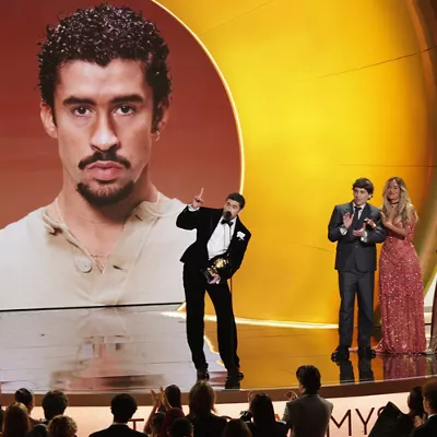LOS ANGELES (United States), 02/02/2026.- Puerto Rican singer Bad Bunny (L) speaks as he accepts the Grammy for Best Musica Urbana Album onstage during the 68th annual Grammy Awards ceremony at Crypto.com Arena in Los Angeles, California, USA, 01 February 2026. EFE/EPA/CHRIS TORRES
