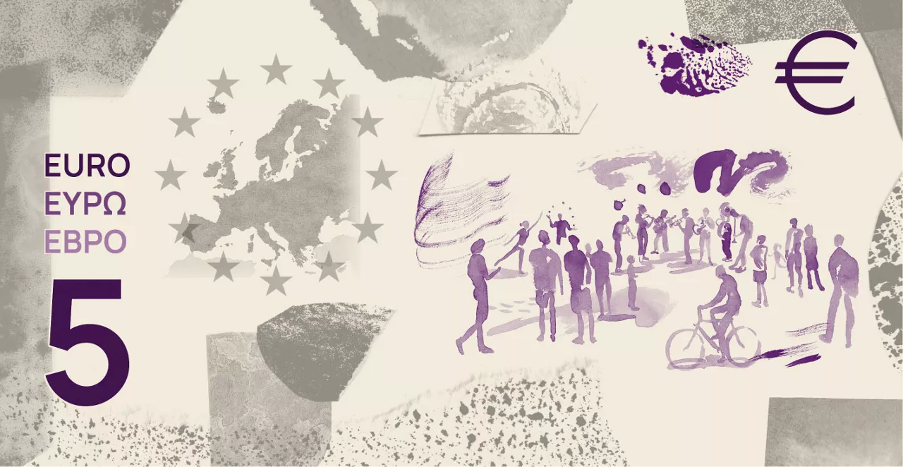 This image is part of design proposal F, created by Jan Robert Dünnweller, and has been shortlisted by the ECB as a potential design for the third euro banknote series. An independent jury selected it as part of a design contest run by the ECB from Summer 2025 to Summer 2026, during which designers across the EU were invited to create design proposals for the themes "European Culture" or "Rivers and birds".

Copyright: European Central Bank 2026
 
Conditions of use
The images depict design proposals for possible future euro banknotes. They do not depict issued euro banknotes and must not be presented as final or approved future designs.
The images are protected by intellectual property rights and are made available for information, editorial, educational and news-reporting purposes only.
Unless expressly authorised in writing by the European Central Bank, the images may not be:
used for commercial, advertising, promotional or merchandising purposes, including on clothing, products, packaging or other goods or services;
altered, adapted, incorporated into other designs or used to create derivative works;
used in a manner suggesting endorsement, sponsorship or association by the European Central Bank or the Eurosystem;
used in a misleading, deceptive, unlawful or offensive context; or
used in any manner that may adversely affect the reputation, interests or rig