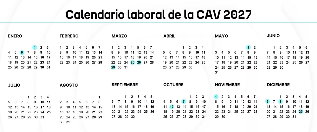 Calendario laboral de la CAV en 2027