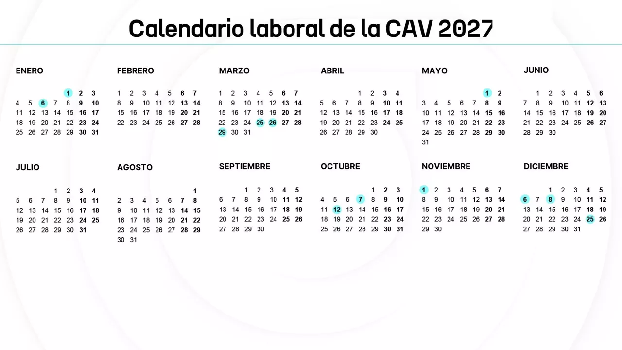Calendario laboral de la CAV en 2027