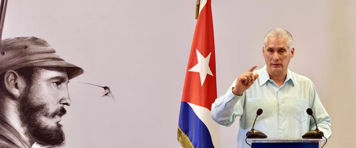HAVANA (Cuba), 13/03/2026.- A handout photo made available by the Office of the President of Cuba showing Cuban President Miguel Diaz-Canel speaking during a press conference in Havana, Cuba, 13 March 2026. The Cuban government stated that the island 'has not relinquished its sovereign right to receive oil supplies', amid a severe energy crisis and an oil embargo imposed by the US since January, which has led to increased power outages. (La Habana) EFE/EPA/ALEJANDRO AZCUY / CUBA PRESIDENT OFFICE / HANDOUT HANDOUT EDITORIAL USE ONLY/NO SALES
