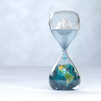 Earth planet in hourglass, Global warming concept. 3D illustration  Elements of this image furnished by NASA