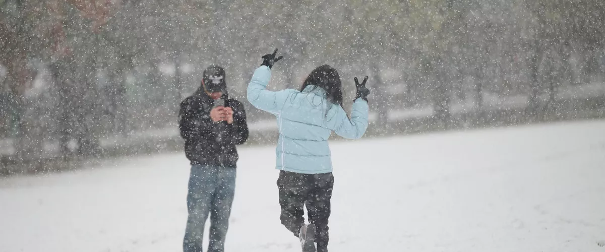 PAMPLONA, 21/11/2025.- Aspecto que presenta la Vuelta del Castillo de Pamplona este viernes, jornada en la que las nevadas de las últimas horas están ocasionando afecciones al tráfico especialmente en la A-15, dentro de la red principal, y en varias vías secundarias, sin que por el momento se tenga constancia de incidencias reseñables. EFE/ Iñaki Porto
