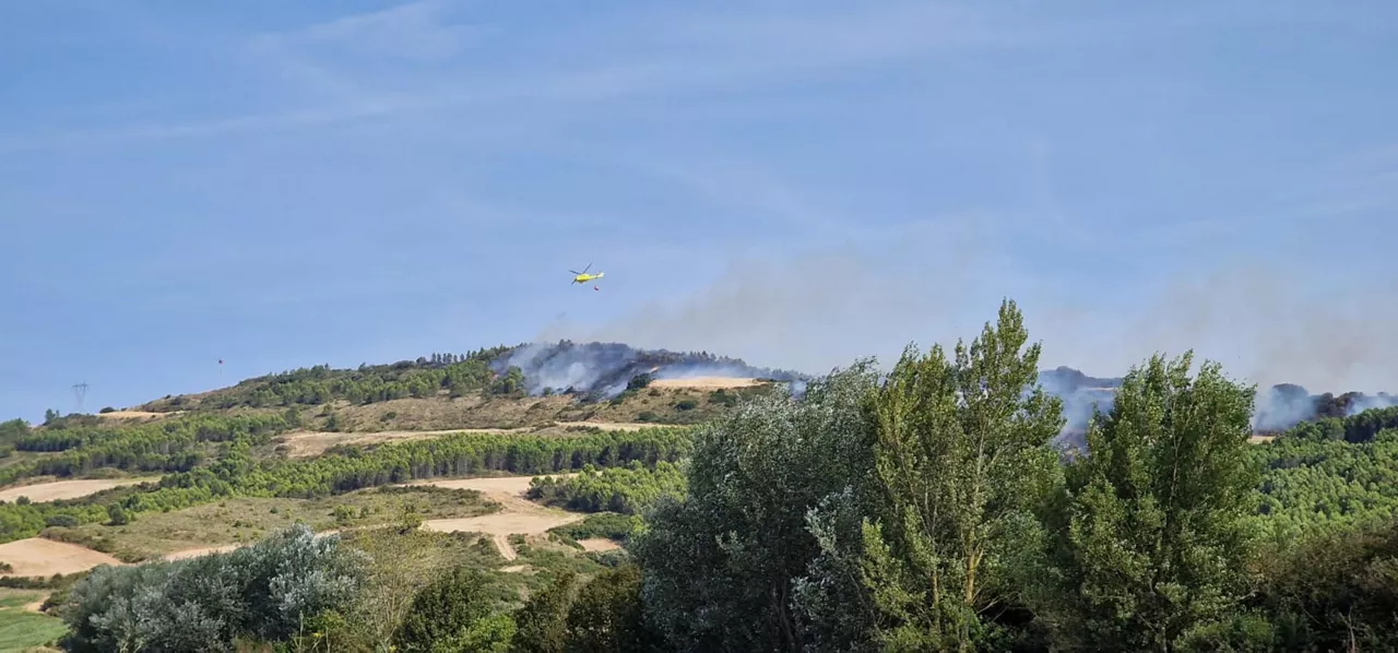 OBANOS (NAVARRA), 06/08/2025.- Los Bomberos de Navarra continúan trabajando en el incendio forestal declarado este martes en la zona de Obanos, un fuego que anoche quedó estabilizado y que ha contado con personal durante toda la noche para intentar controlarlo, en tareas a las que se les ha relevado esta madrugada con efectivos por tierra y aire. Según SOS Navarra, a las 07:30 horas cinco brigadas de Bomberos se han incorporado al dispositivo en la zona afectada realizando labores de remate y refresco. A ellos se han sumado a las 09:30 horas los medios aéreos, que realizarán descargas en los puntos calientes.-EFE/Gobierno Navarra ***SOLO USO EDITORIAL/SOLO DISPONIBLE PARA ILUSTRAR LA NOTICIA QUE ACOMPAÑA (CRÉDITO OBLIGATORIO)***
