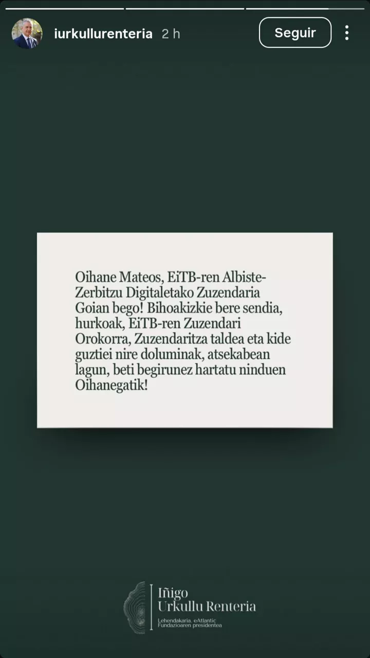 Urkulluk Instagramen partekatutako mezua. 