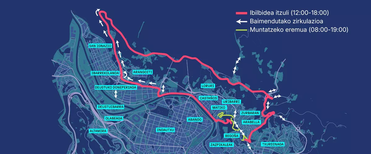 2016ko Itzuliak Bilboko kaleetan izango duen eragina, planoan