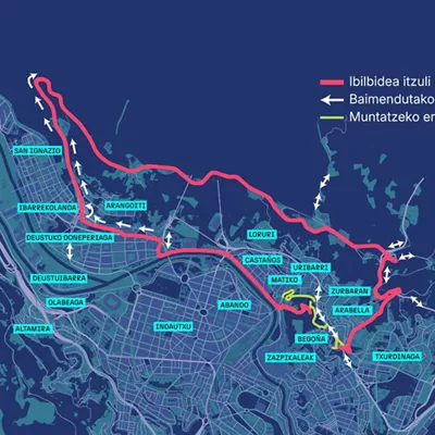 2016ko Itzuliak Bilboko kaleetan izango duen eragina, planoan