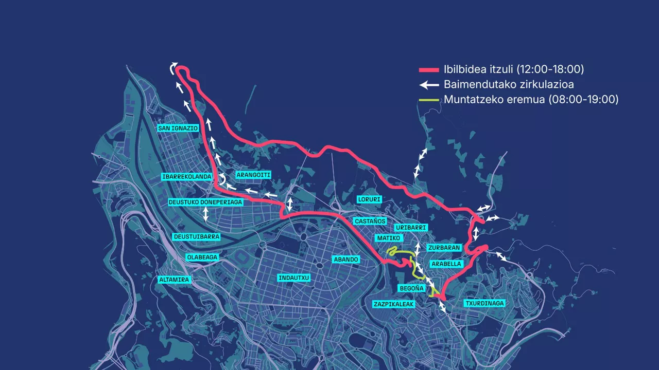 2016ko Itzuliak Bilboko kaleetan izango duen eragina, planoan