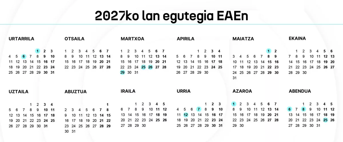 2027ko lan egutegia EAEn