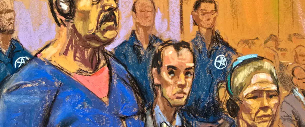 Fotografía de un dibujo realizado por la artista Jane Rosenberg donde aparece el presidente de Venezuela, Nicolás Maduro (c), junto a su esposa,, Cilia Flores