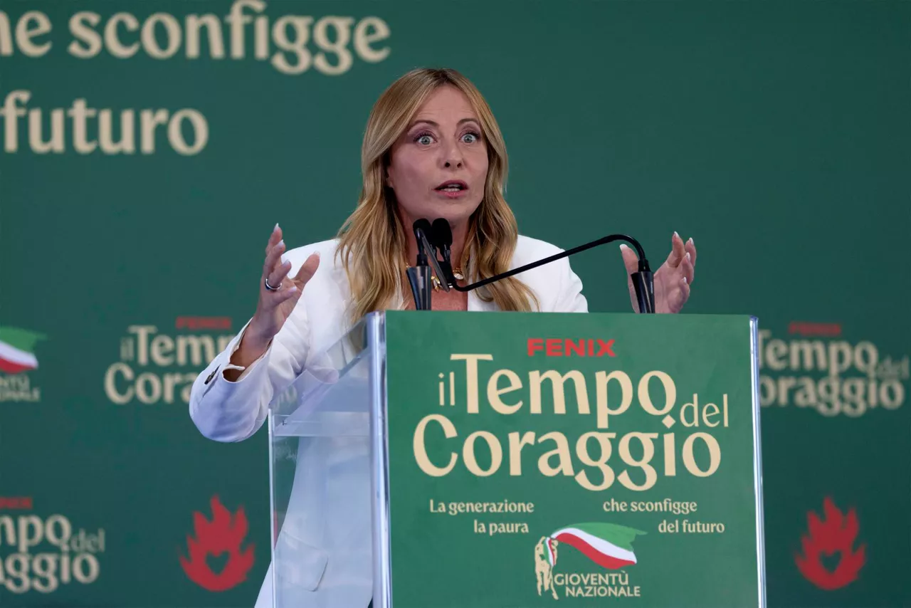 Rome (Italy), 20/09/2026.- Italian Prime Minister Giorgia Meloni speaks during the annual national youth festival 'Fenix, il tempo del coraggio,' organized by Gioventu Nazionale, the youth movement of the political party Fratelli d'Italia, in Rome, Italy, 20 September 2026. (Italia, Roma) EFE/EPA/MASSIMO PERCOSSI
