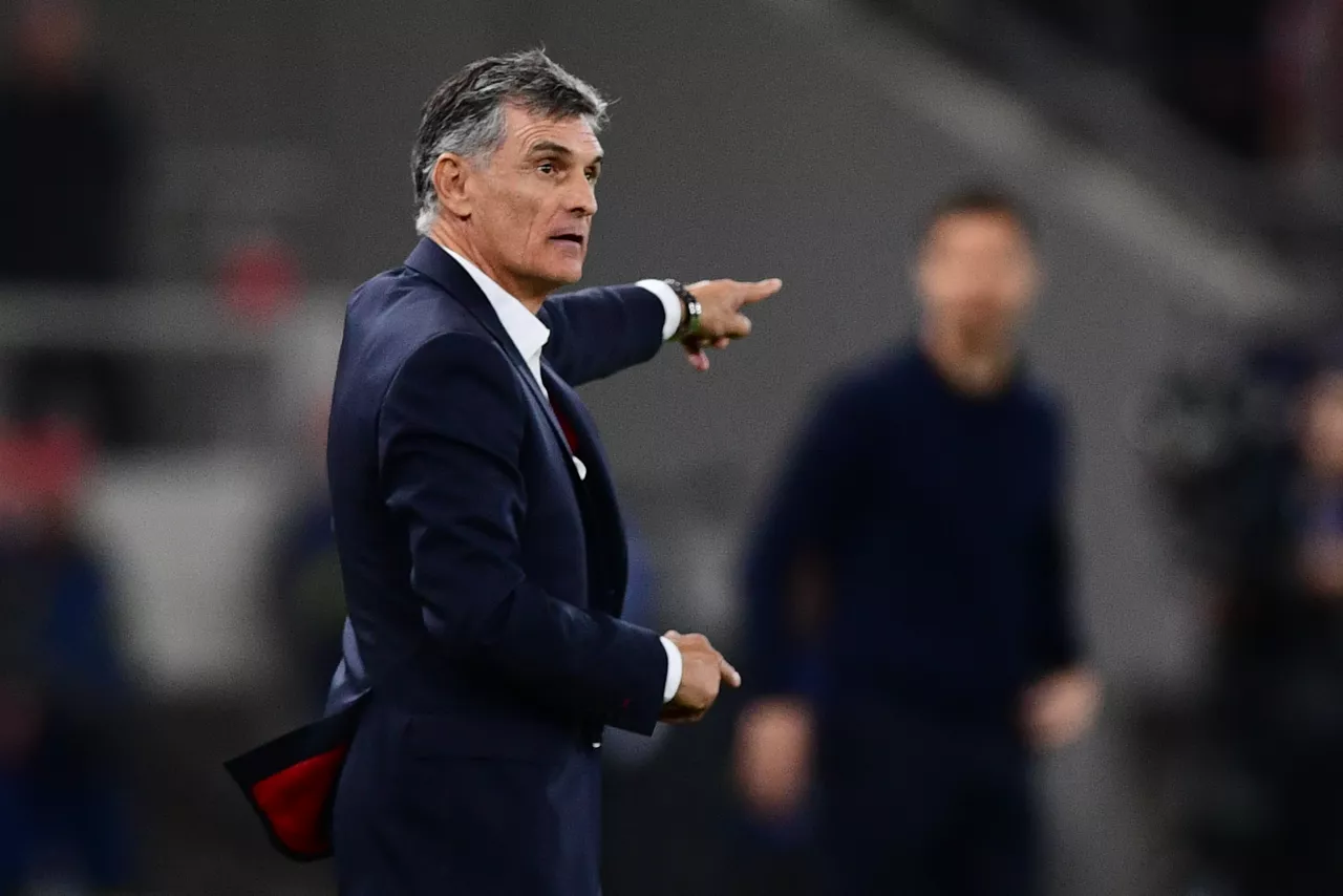 Jose Luis Mendilibar, head coach of Olympiacos, gestures during the UEFA Champions League 2025/26 League Phase MD5 match between Olympiacos FC and Real Madrid C.F. at Stadio Georgios Karaiskakis on November 26, 2025 in Piraeus, Greece.