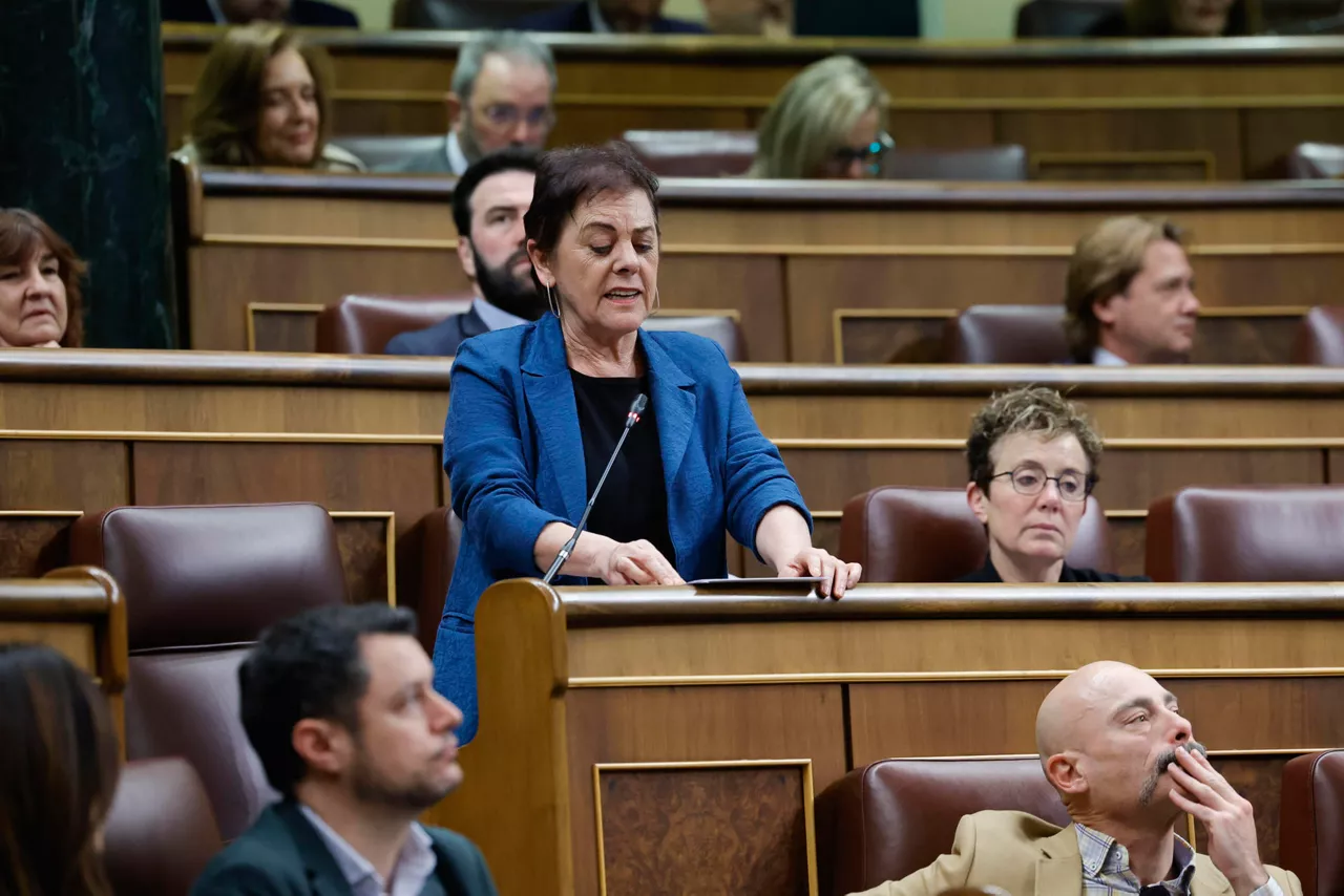 MADRID, 25/02/2026.- La portavoz de EH Bildu Mertxe Aizpurua interviene durante la sesión de control al Gobierno, este miércoles, en el Congreso de los Diputados. EFE/Zipi
