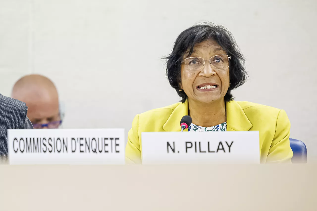 GENEVA (Switzerland), 09/10/2026.- (FILE) - Navi Pillay prepares to deliver a statement during the opening day of the 50th session of the Human Rights Council, at the European headquarters of the United Nations in Geneva, Switzerland, 13 June 2022 (reissued 09 October 2026). South African jurist Navi Pillay, a human rights defender and former United Nations High Commissioner for Human Rights, was awarded the 2026 Nobel Peace Prize for 'her efforts to promote peace and international law'. (Noruega, Suiza, Ginebra) EFE/EPA/VALENTIN FLAURAUD
