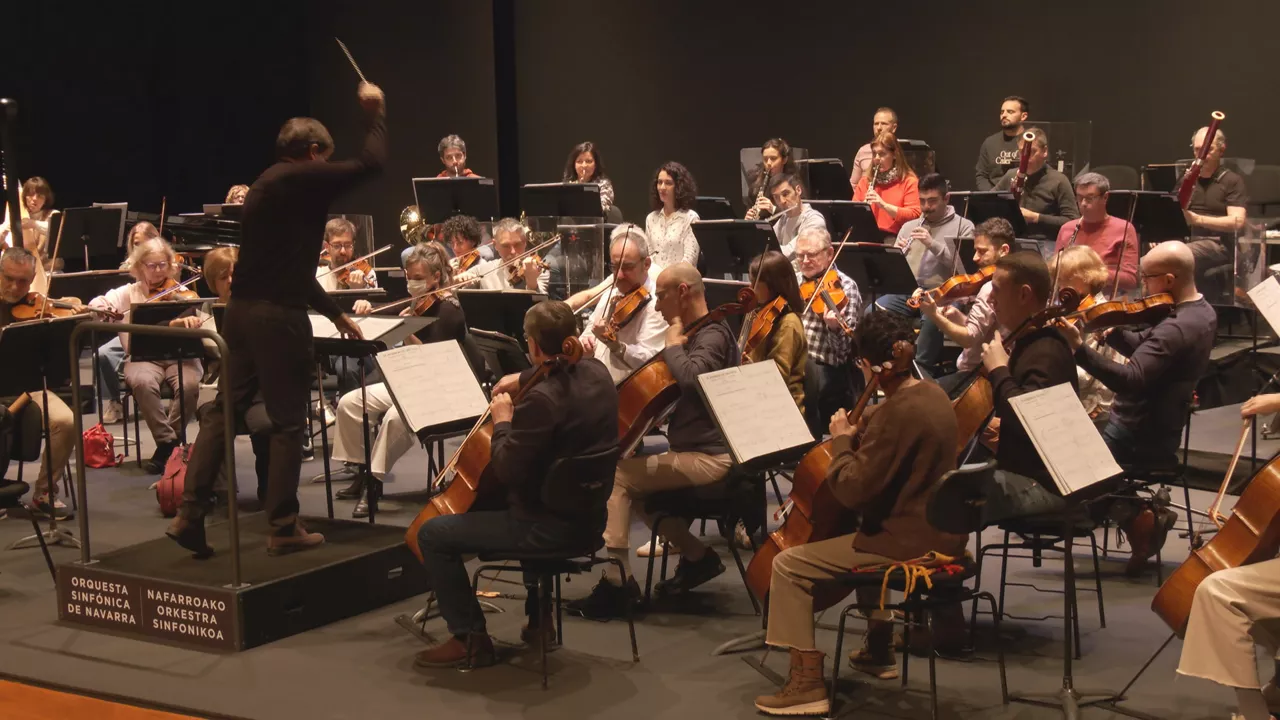 Nafarroako Orkestra Sinfonikoa kontzertu horretarako entsegua egin du. 