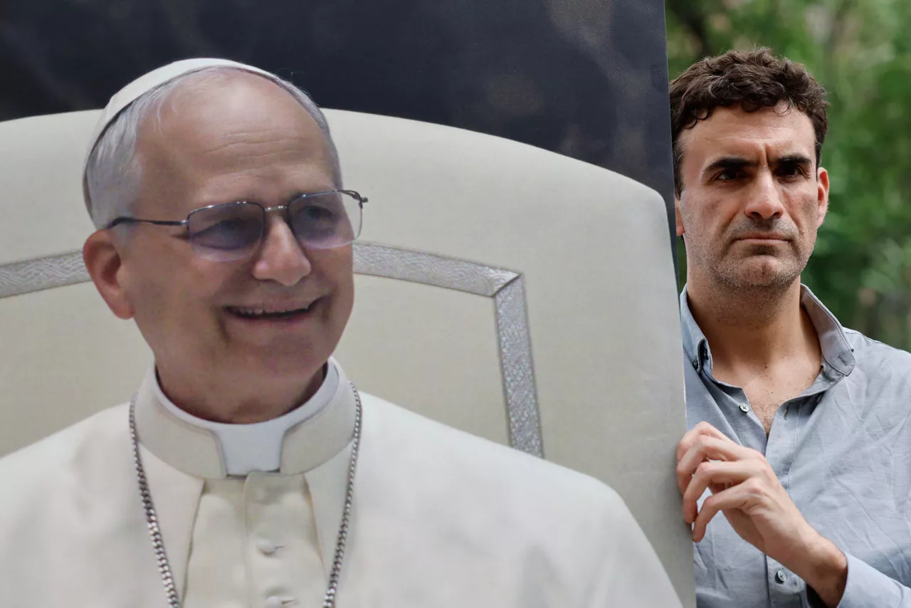 MADRID, 07/06/2026.- El primer denunciante del caso de abusos de Montserrat y portavoz del movimiento 'Reparación Integral Ya', Miguel Hurtado, durante una protesta en el exterior de la Nunciatura Apostólica, donde el papa León XIV va a mantener un encuentro privado con los miembros de la orden de San Agustín, este domingo en Madrid. EFE/ Mariscal
