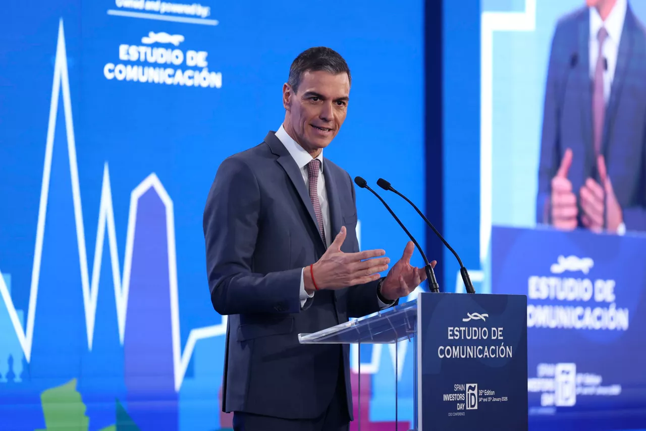 MADRID, 15/01/2026.- El presidente del Gobierno, Pedro Sánchez, interviene en la clausura del 'Spain Investors Day', este jueves en Madrid. EFE/ Kiko Huesca
