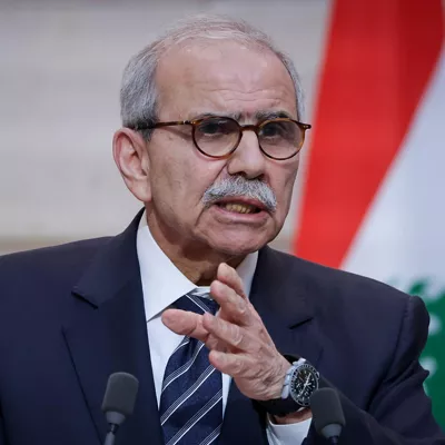 Paris (France), 21/04/2026.- Lebanon's Prime Minister Nawaf Salam speaks during a joint declaration press event with French President following their meeting at the Elysee Presidential Palace in Paris, France, 21 April 2026. (Francia, Líbano) EFE/EPA/LUDOVIC MARIN / POOL MAXPPP OUT
