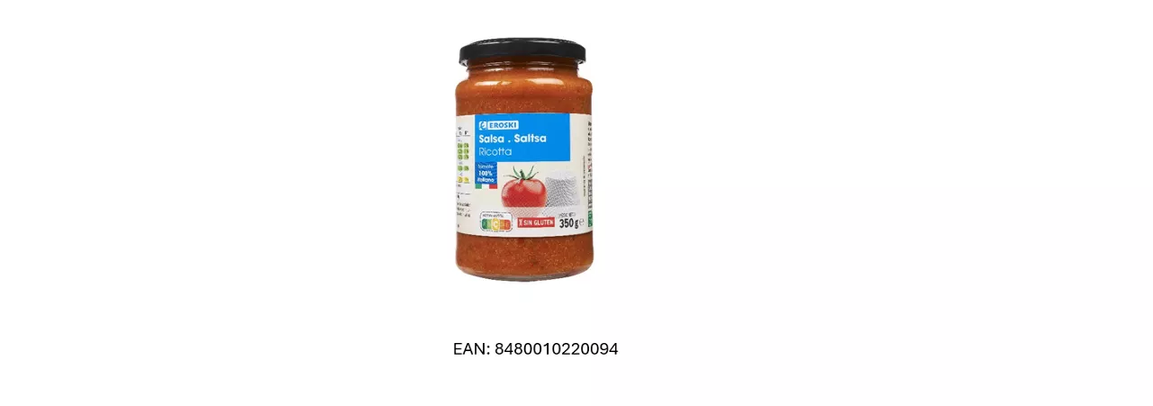 Imagen de un bote de salsa del lote retirado. Foto: Eroski