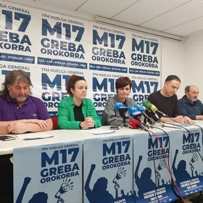 Rueda de prensa de ELA, LAB, Steilas, Hiru y Etxalde sobre la huelga general del 17 de marzo