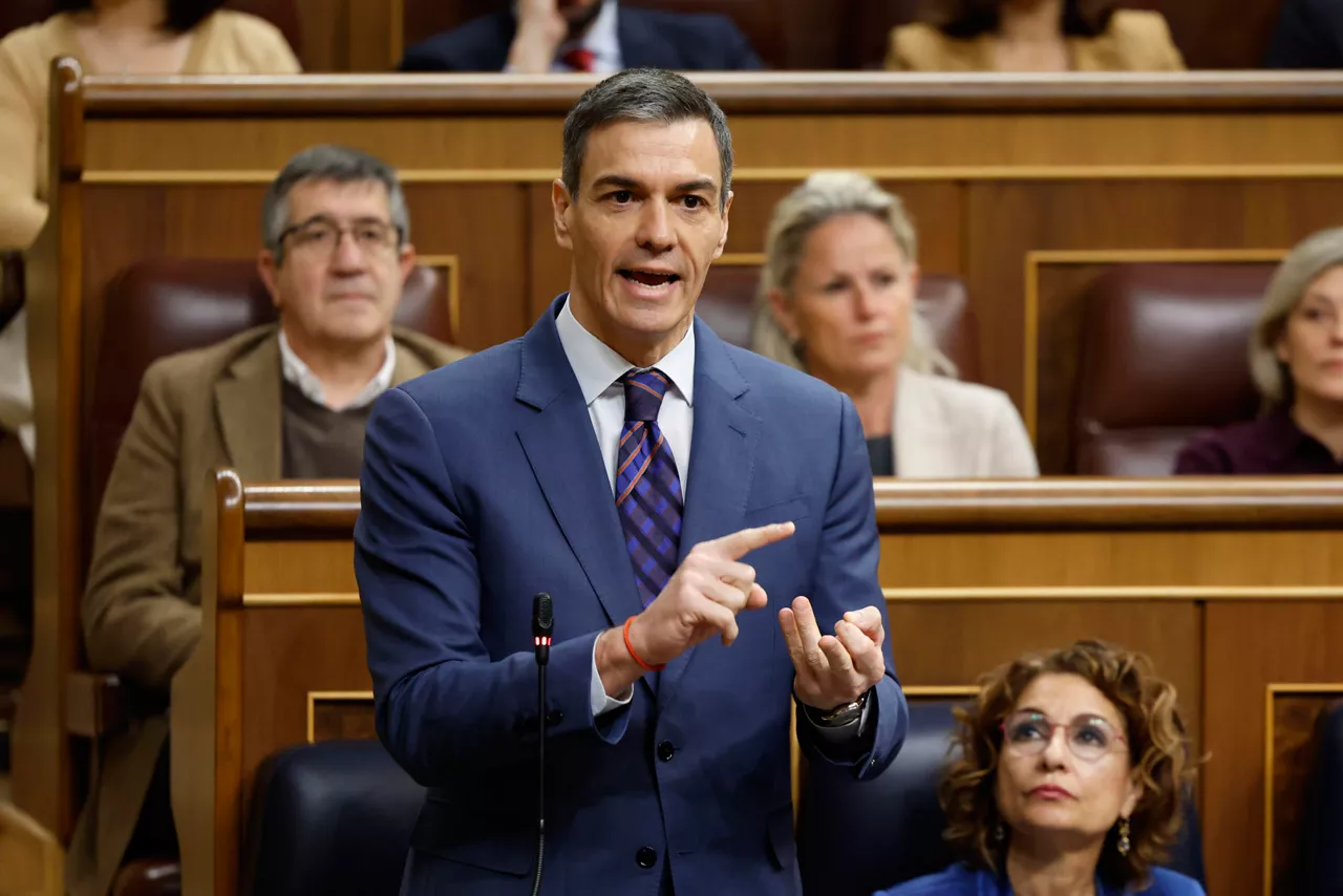 MADRID, 18/03/2026.- El presidente de Gobierno, Pedro Sánchez, durante su intervención en la sesión de control al Ejecutivo que se celebra este miércoles en el Congreso. EFE/ Mariscal

