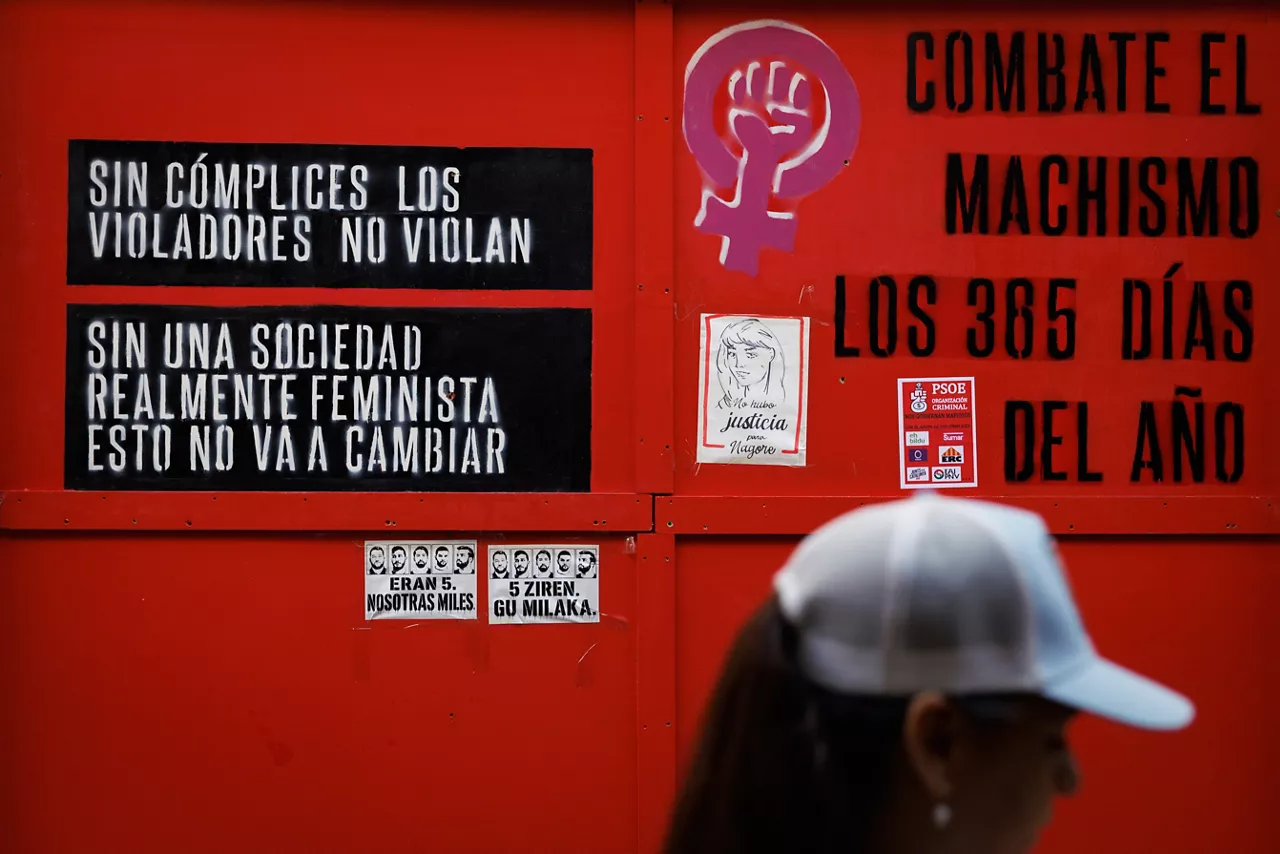 Ten years after the case so-called 'La Manada' (wolfpack), where five men sexual abuse of a young woman during the San Fermin Fest, the city is covered of banners warning the men and calling justice for another sexual abuse cased that where not solved in Pamplona, northern Spain on 07 July 2026. The 'Sanfermines' run continues until 14 July. EFE/ Villar Lopez
