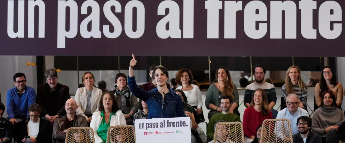 MADRID, 21/02/2026.- La portavoz de Más Madrid en el Ayuntamiento, Rita Maestre, durante la presentación de la nueva coalición entre Movimiento Sumar, IU, Más Madrid y los comunes este sábado en el Círculo de Bellas Artes de Madrid. EFE/ Borja Sánchez-Trillo
