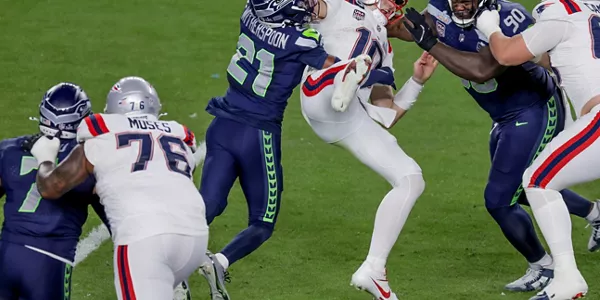 New England Patriots eta Seattle Seahwak taldeak, lehian. Argazkia: EFE