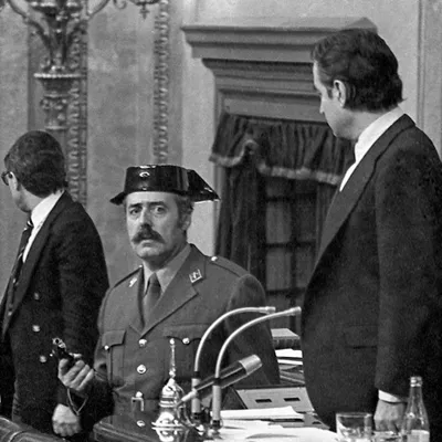 MADRID, 25/02/2026.- Fotografía de archivo tomada el 23/02/1981 del exteniente coronel de la Guardia Civil Antonio Tejero, que protagonizó la intentona de golpe de Estado el 23F, y que ha fallecido este miércoles a los 93 años, ha confirmado a EFE el despacho de abogados que representa a su familia. EFE/ARCHIVO/Manuel H. de León
