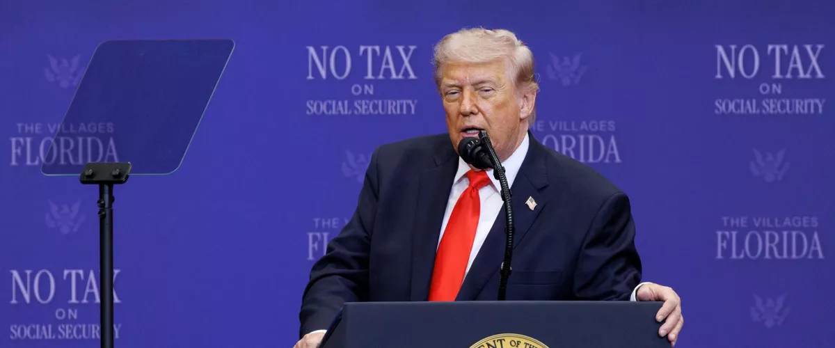 THE VILLAGES (United States), 02/05/2026.- US President Donald J. Trump delivers remarks during an event with seniors in The Villages, Florida, USA, 01 May 2026. Trump outlined tax proposals for retirees, including a senior deduction aimed at reducing taxes on Social Security benefits and other retirement-related measures. EFE/EPA/CRISTOBAL HERRERA-ULASHKEVICH
